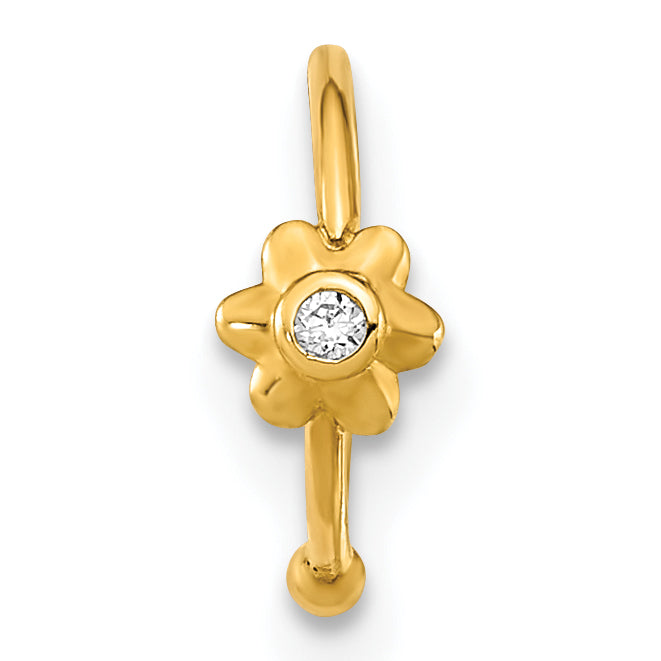 10K 18 Gauge Hoop with CZ Nose Ring Body Jewelry (0.18 grams)