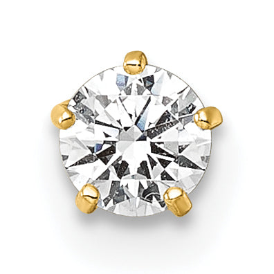 10k Polished 18 Gauge 4.0mm Round CZ Labret Stud (0.44 grams)