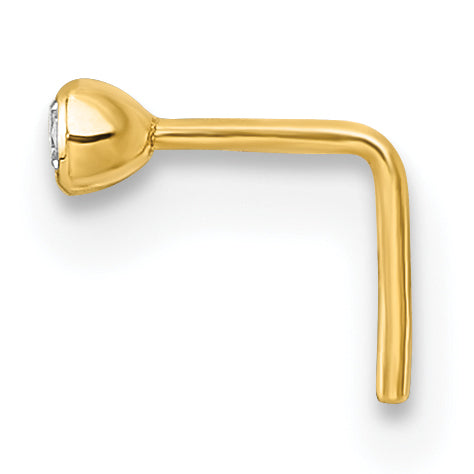 10k Polished 23 Gauge 2.0mm Round Bezel Set CZ Nose Stud (0.07 grams)