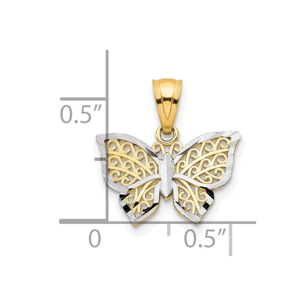 10k Yellow w/Rhodium 16 mm  Butterfly Charm (0.48 grams)