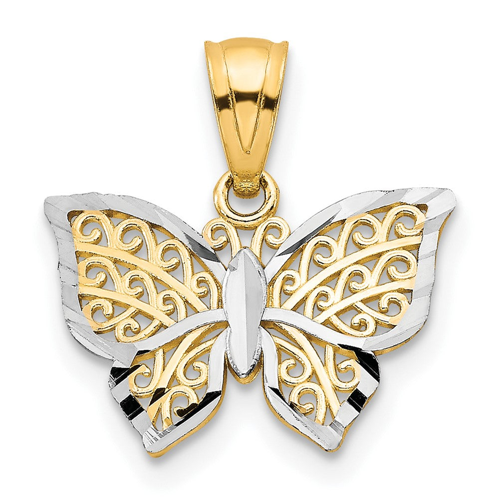 10k Yellow w/Rhodium 16 mm  Butterfly Charm (0.48 grams)