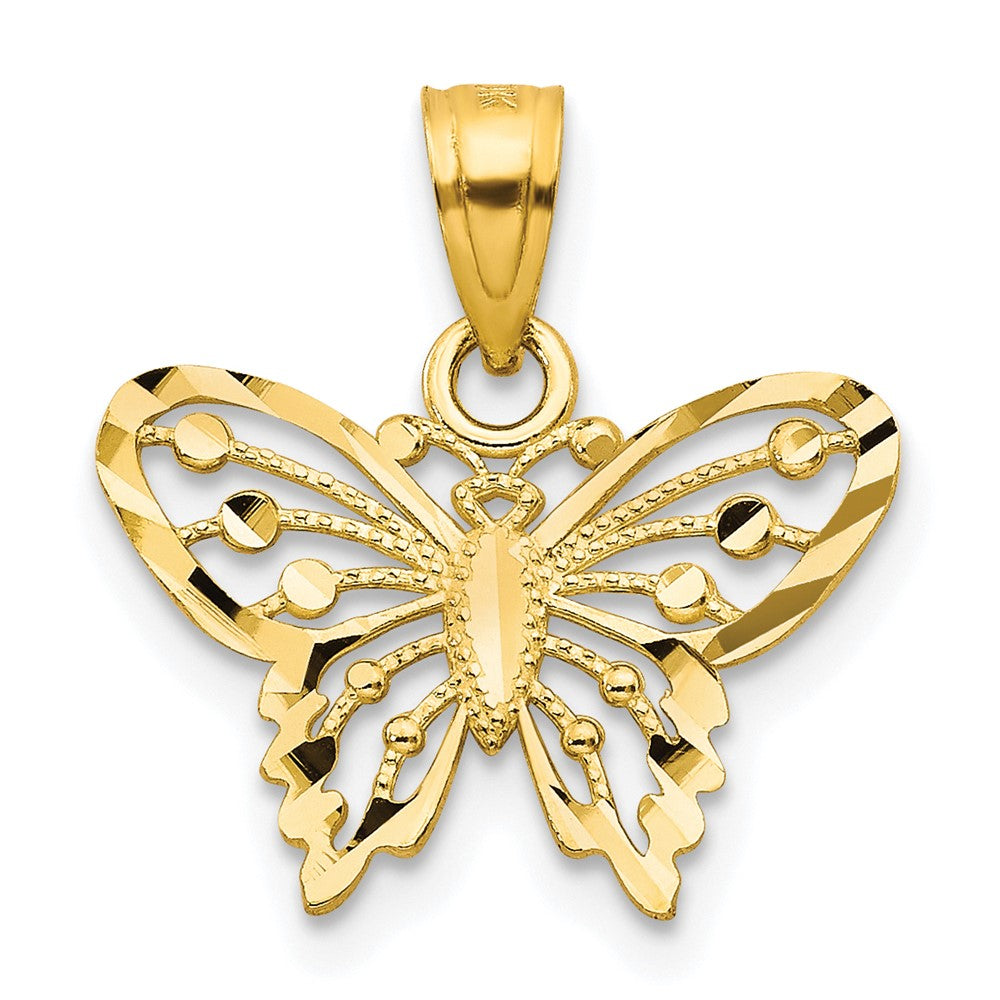 10k Yellow Gold 16 mm Diamond-Cut Butterfly Charm (0.48 grams)