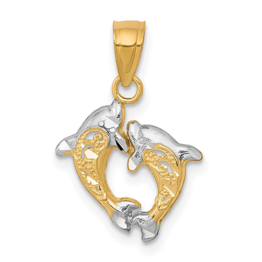 10k Yellow w/Rhodium 11 mm  Small Dolphin Charm (0.48 grams)