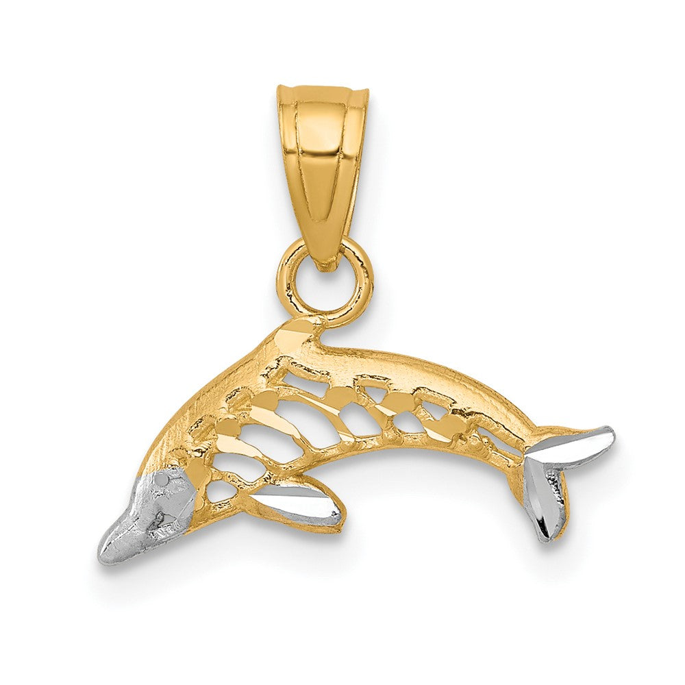 10k Yellow w/Rhodium 16 mm  Dolphin Charm (0.39 grams)