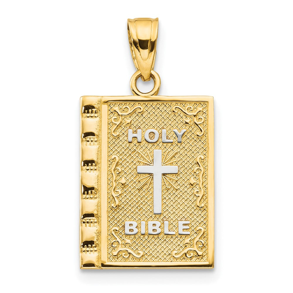 10k Yellow w/Rhodium 13 mm  Holy Bible Charm (1.37 grams)