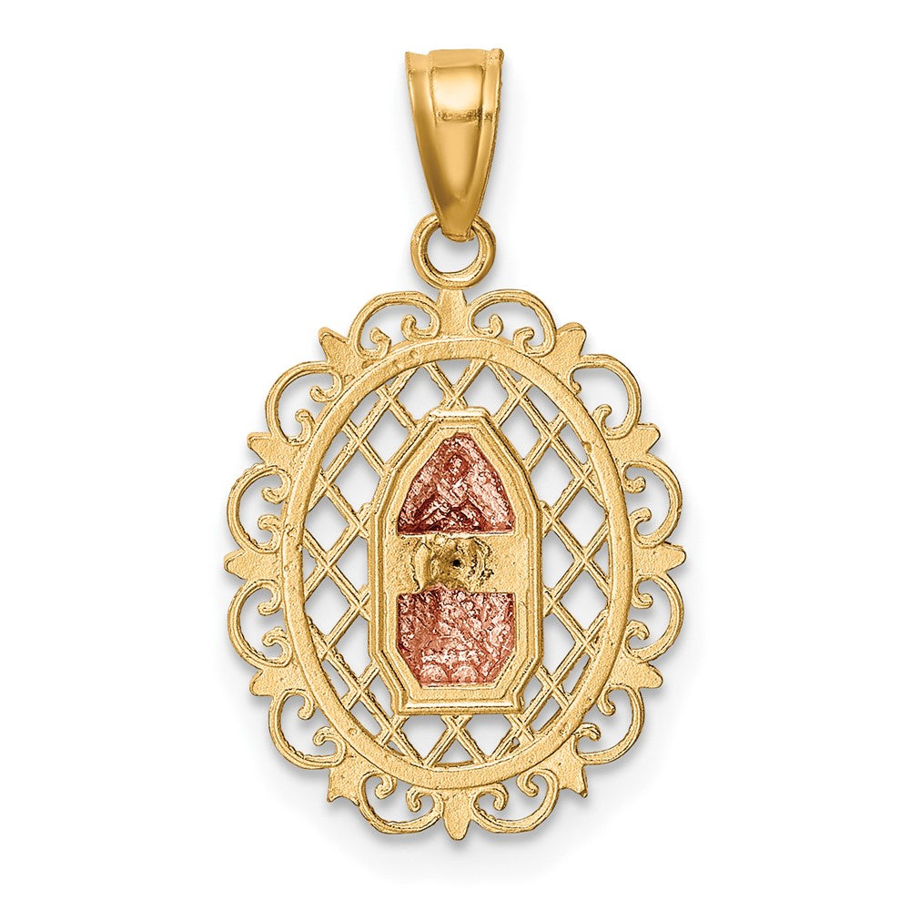 10k Two-tone 13 mm  Our Lady of Guadalupe Pendant (0.85 grams)