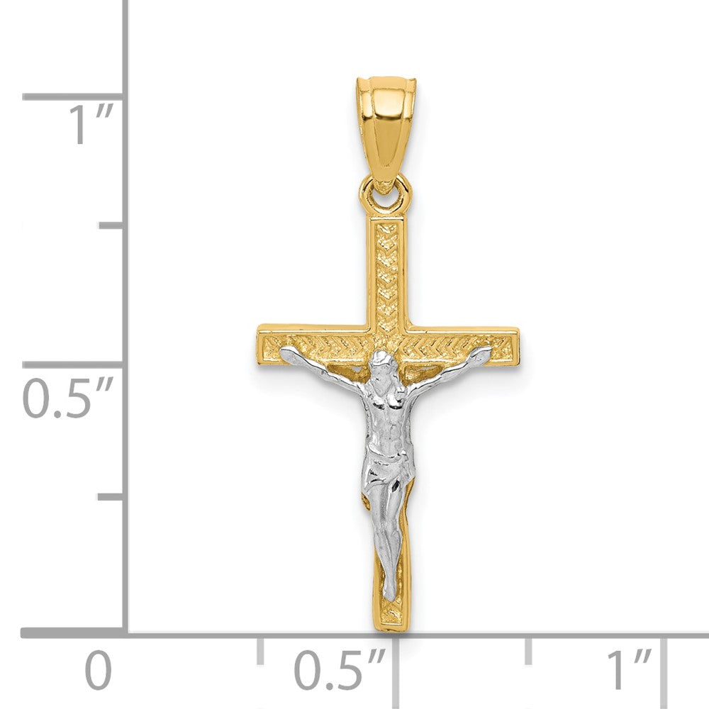 10k Yellow w/Rhodium 13 mm  Jesus Crucifix Pendant (0.51 grams)