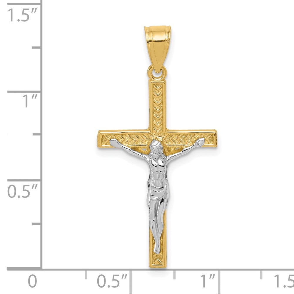 10k Yellow w/Rhodium 16 mm  Jesus Crucifix Pendant (0.96 grams)