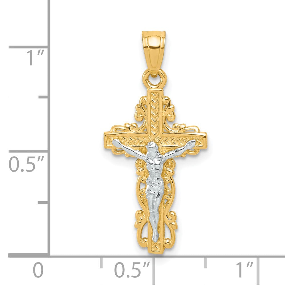 10k Yellow w/Rhodium 12 mm  Jesus Crucifix Pendant (0.76 grams)