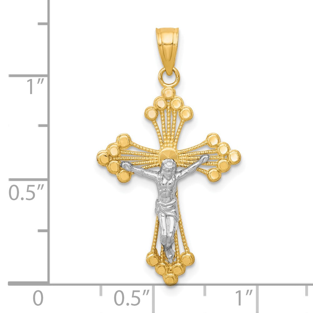 10k Yellow w/Rhodium 17 mm  Jesus Crucifix Pendant (0.98 grams)