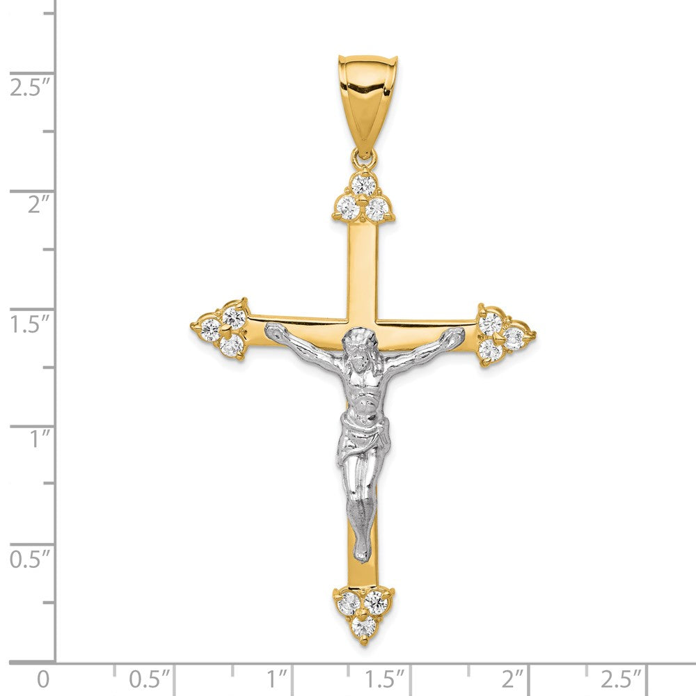 10k Yellow w/Rhodium 37 mm  CZ Cubic Zirconia Jesus Crucifix Pendant