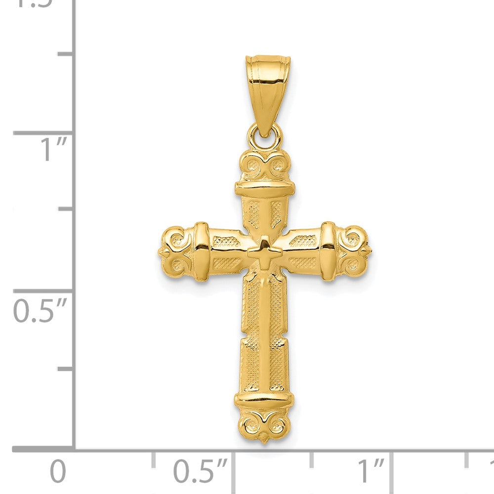 10k Yellow Gold 18 mm Fleur de Lis Cross Pendant (1.16 grams)