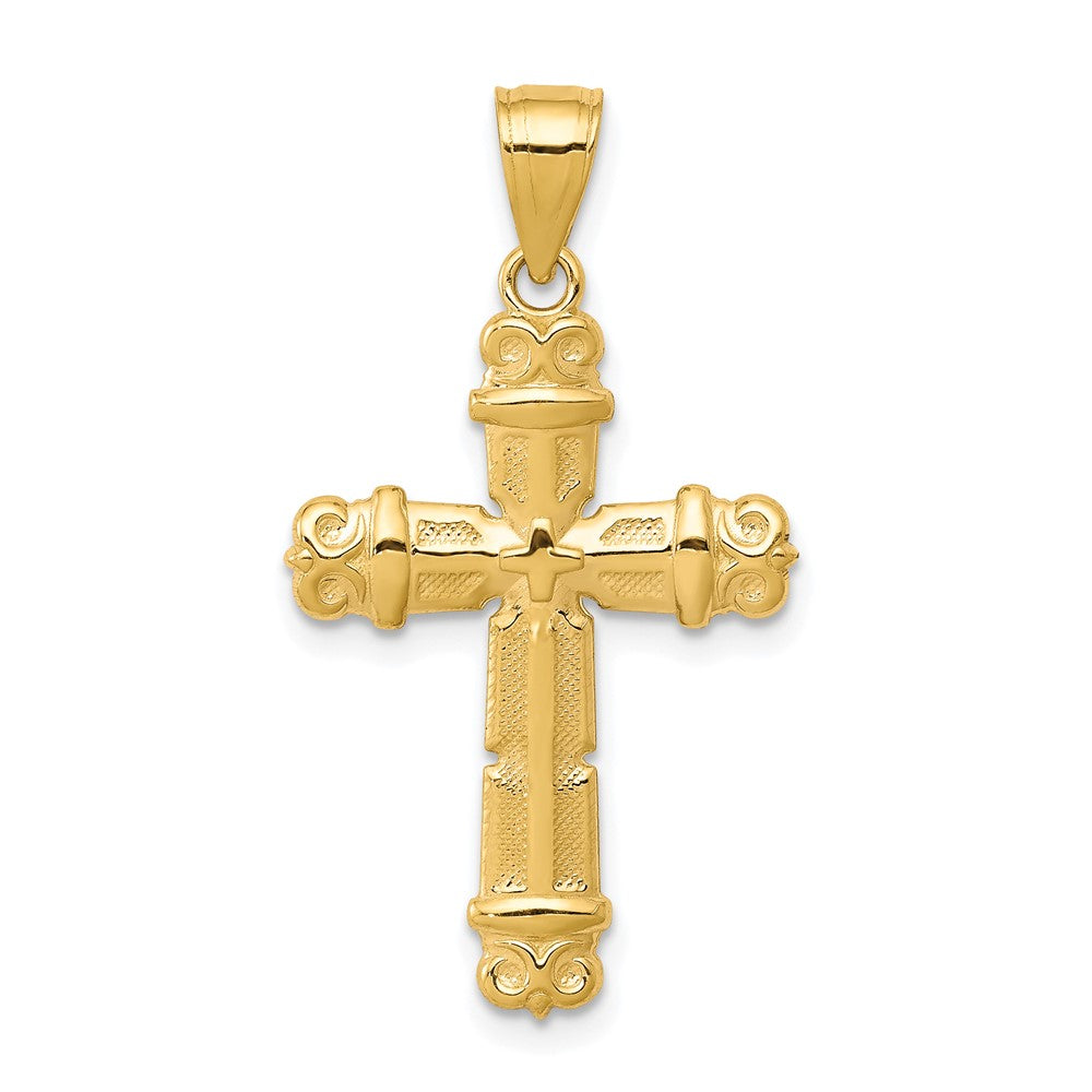 10k Yellow Gold 18 mm Fleur de Lis Cross Pendant