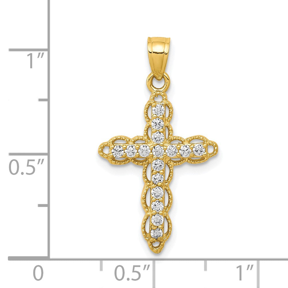 10k Yellow Gold 16 mm CZ Cubic Zirconia Filigree Cross Pendant