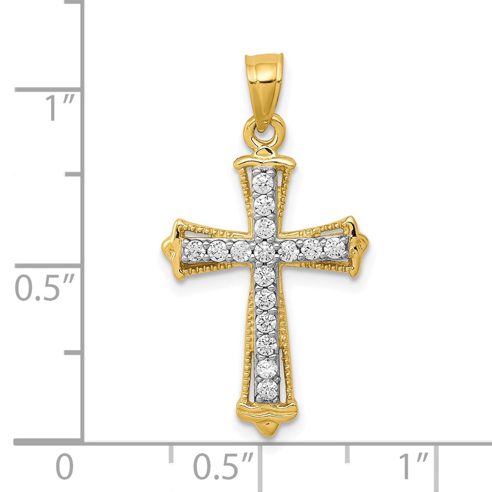 10k Yellow Gold 16 mm CZ Cubic Zirconia Cross Pendant
