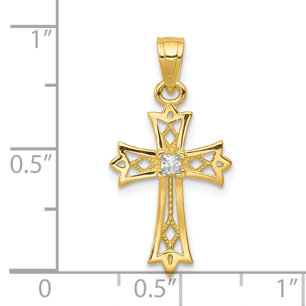 10k Yellow Gold 13 mm CZ Cubic Zirconia Cross Pendant
