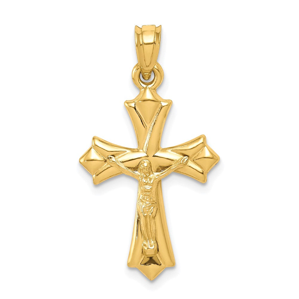 Real 10k Yellow Gold Jesus Cross Charm Pendant With 22" Franco Chain Set – Men's Gold Necklace, Made In Italy, Certified