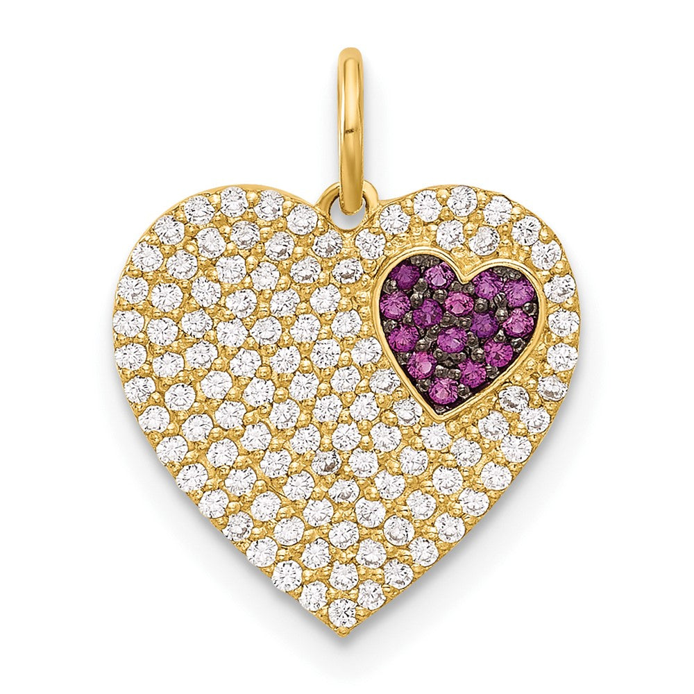 10k Yellow Gold 13.75 mm Polished Clear & Red CZ Cubic Zirconia Heart Charm
