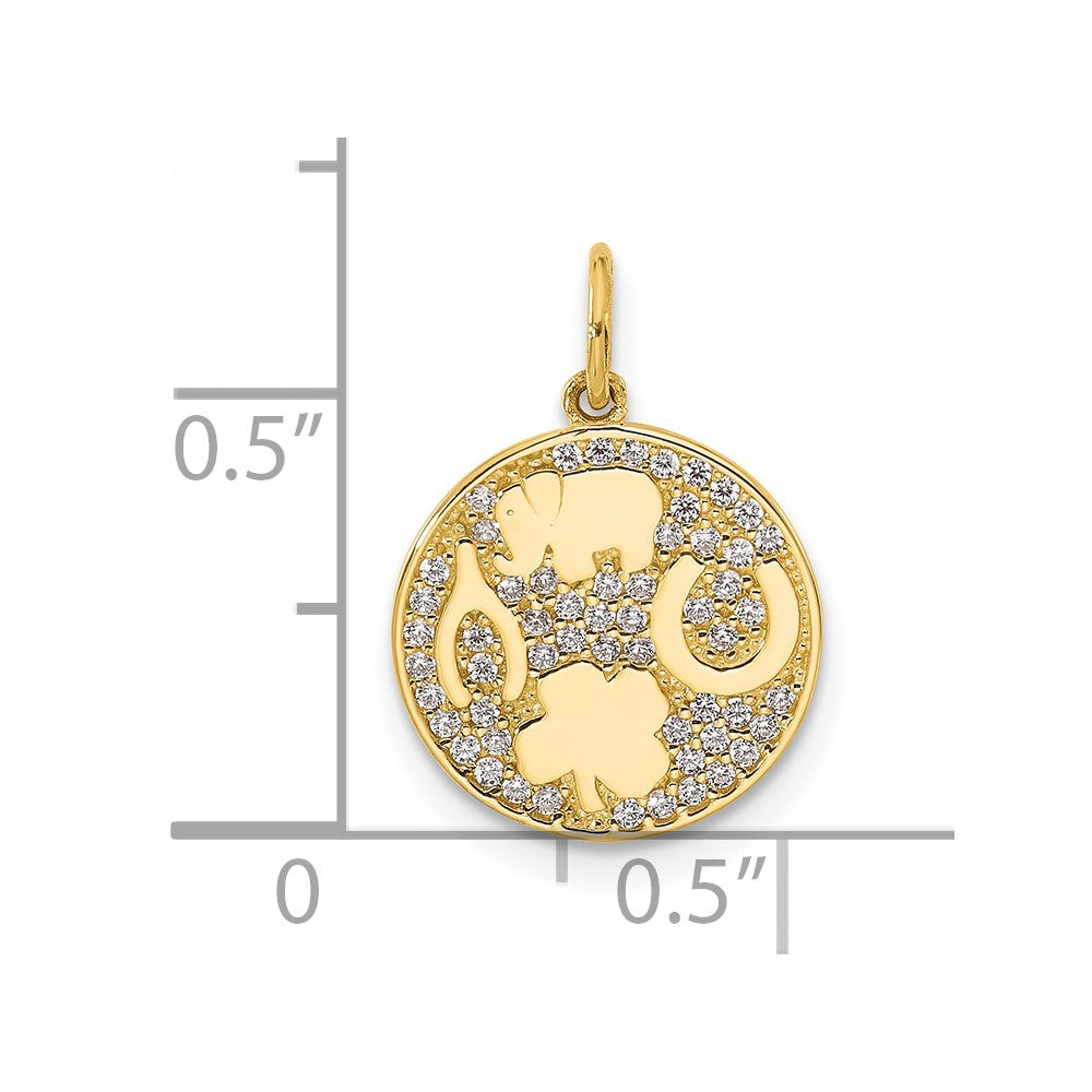 10k Yellow Gold 12.8 mm Polished CZ Cubic Zirconia Good Luck Medallion Charm