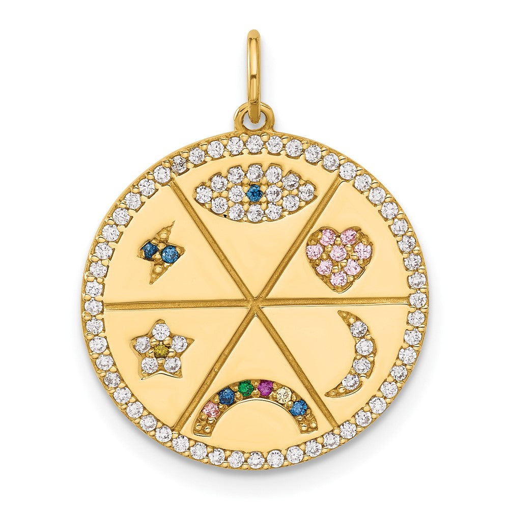10k Yellow Gold 18.5 mm Polished Colorful CZ Cubic Zirconia Good Luck Medallion Charm