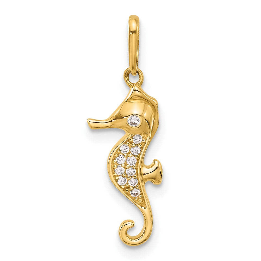 10k Yellow Gold 7.25 mm Polished CZ Cubic Zirconia Seahorse Charm