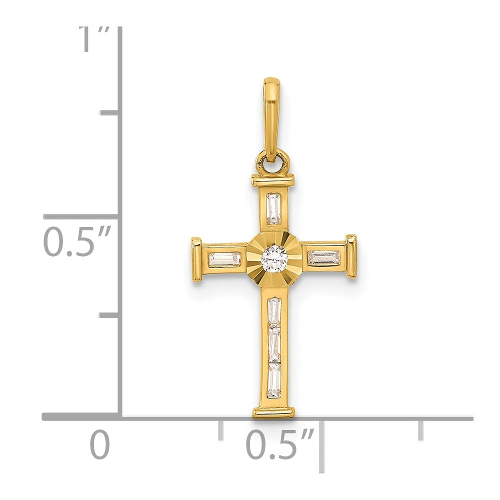 10k Yellow Gold 10.8 mm Polished CZ Cubic Zirconia Cross Charm