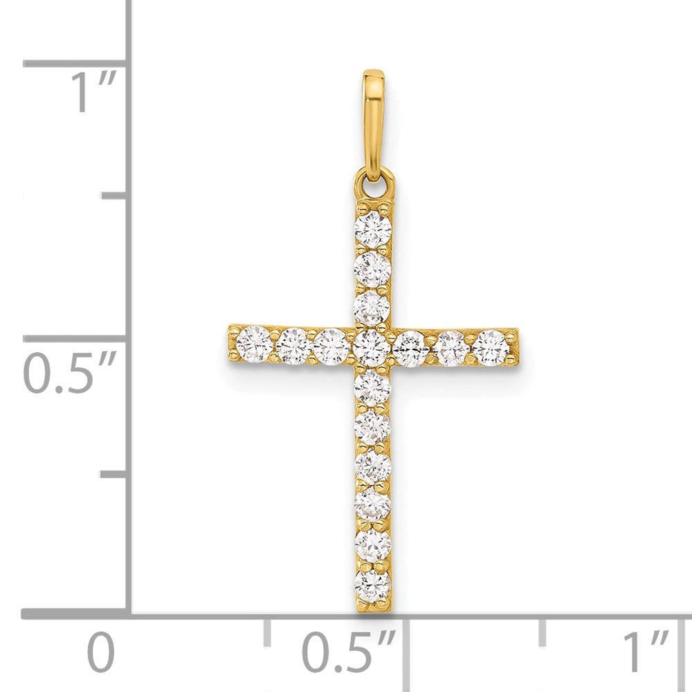 10k Yellow Gold 13.8 mm Polished CZ Cubic Zirconia Latin Cross Charm
