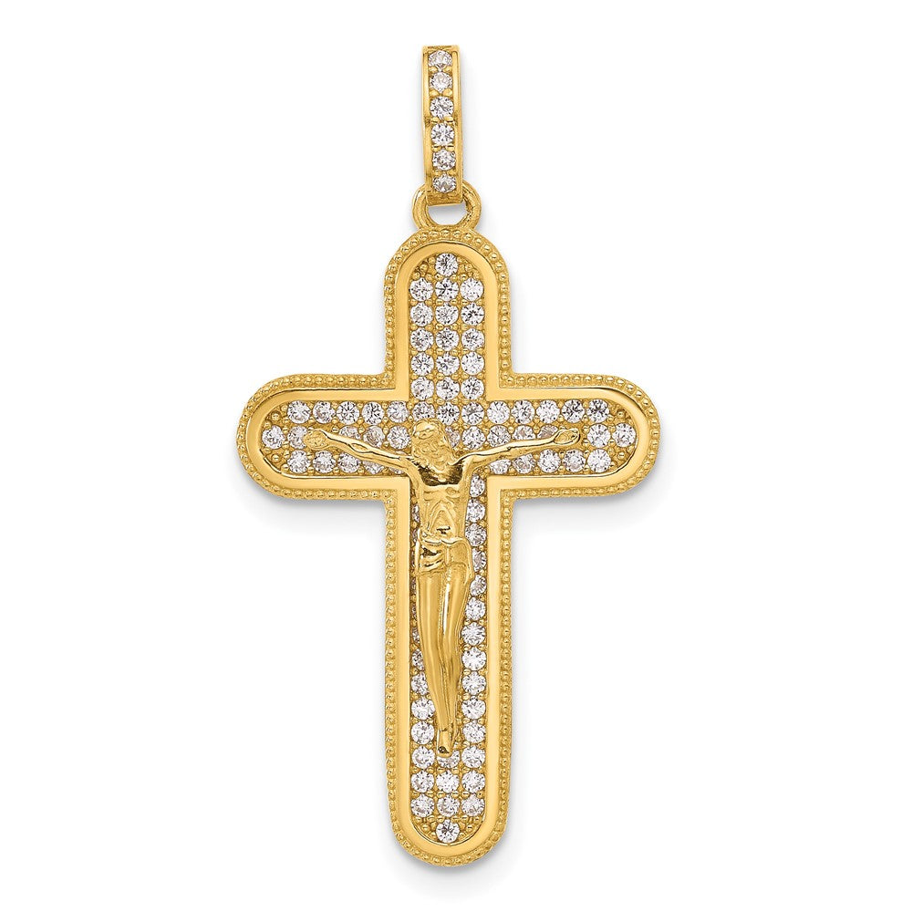 10k Yellow Gold 18.25 mm Polished CZ Cubic Zirconia Jesus Crucifix Cross Pendant