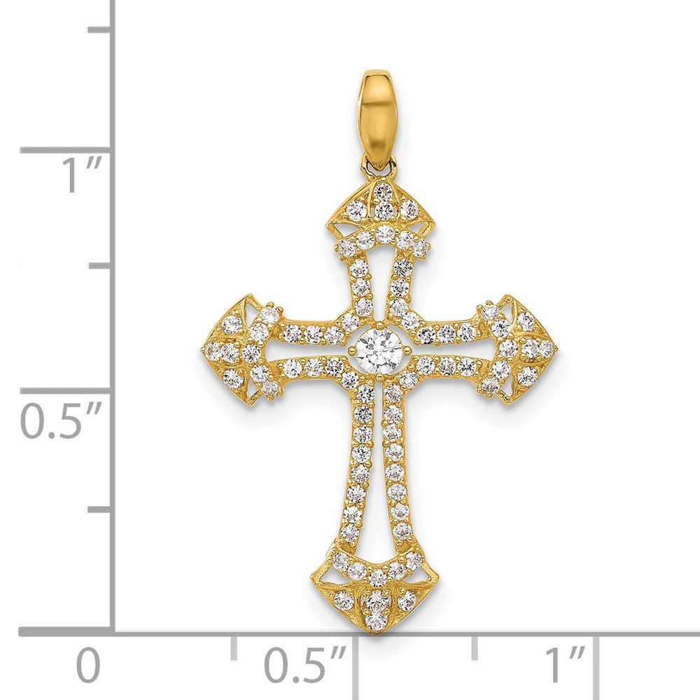 10k Yellow Gold 19.2 mm Polished CZ Cubic Zirconia Fancy Cross Pendant