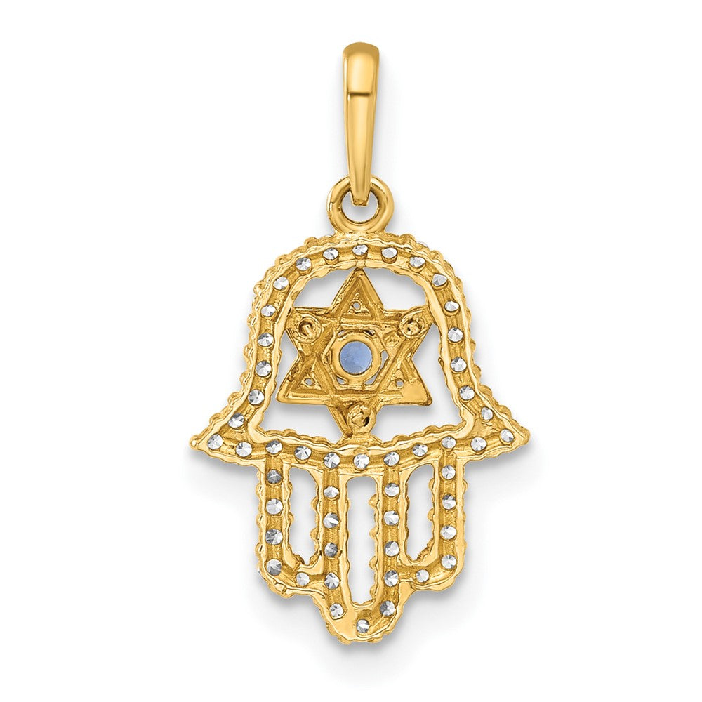 10k Yellow Gold 11.8 mm Polished CZ Cubic Zirconia Evil Eye Hamsa Charm