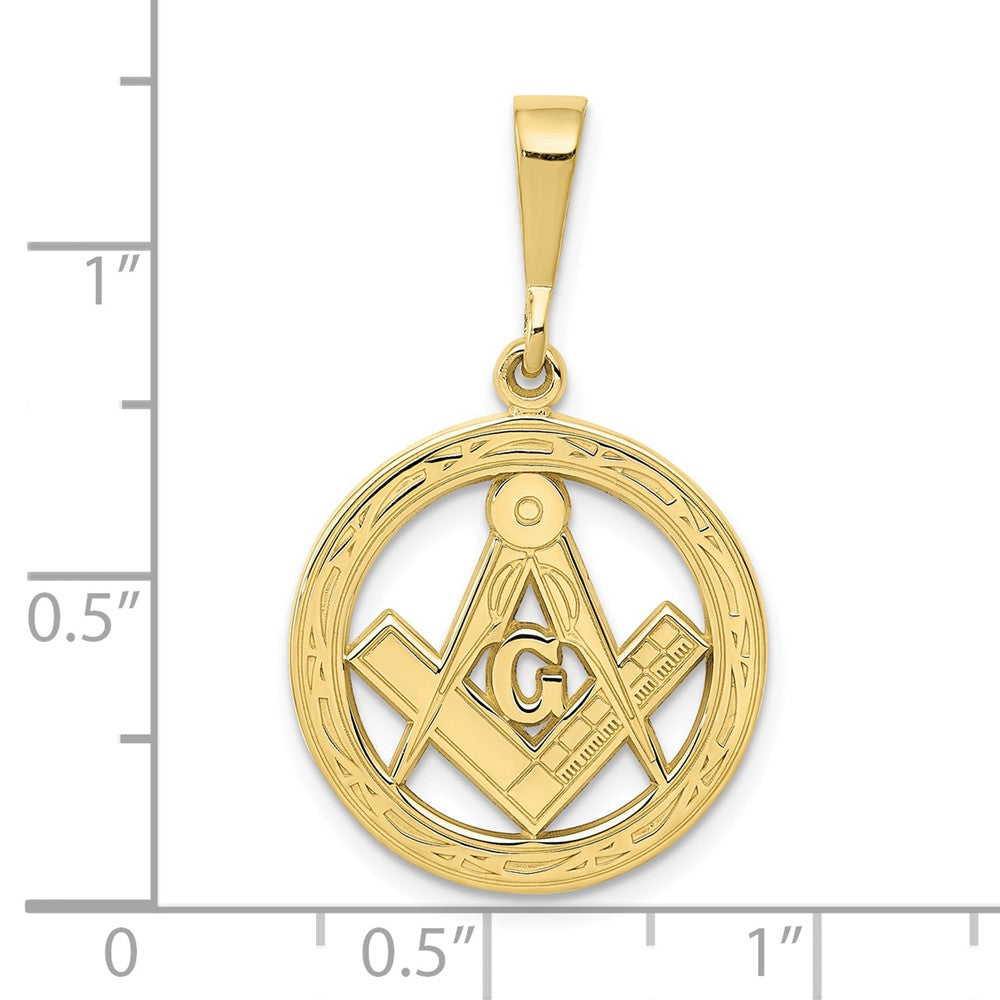 10k Yellow Gold 18 mm Polished and Textured Masonic Symbol Pendant (1.84 grams)