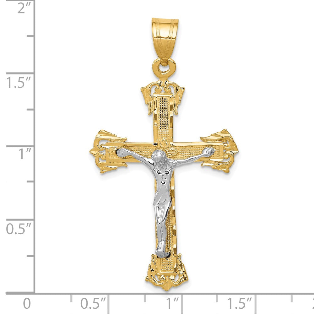 10k Two-tone 28 mm Diamond-cut Jesus Crucifix Pendant