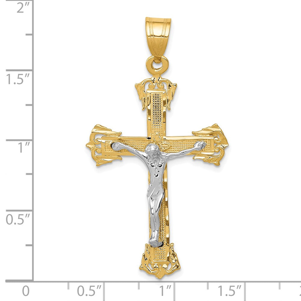 10k Two-tone 28 mm Diamond-cut Jesus Crucifix Pendant (2.6 grams)