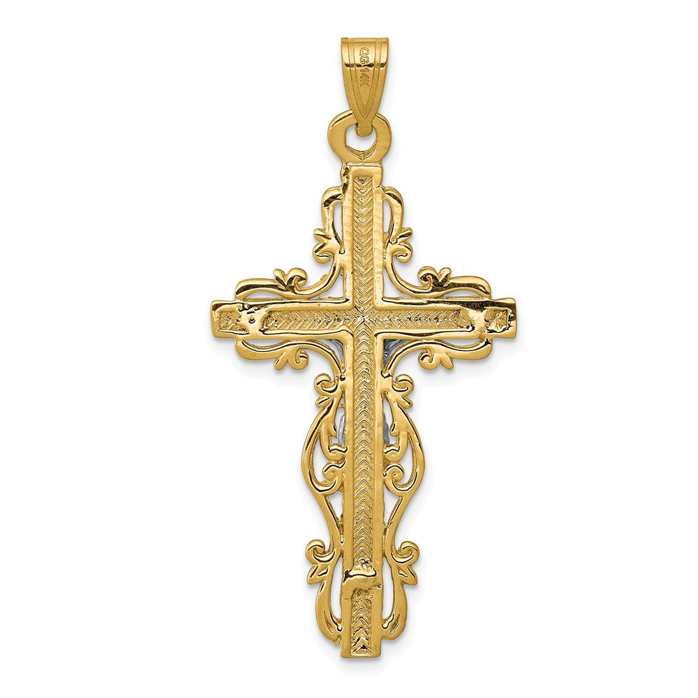 10k Two-tone 22 mm Diamond-cut Jesus Crucifix Pendant (2.47 grams)