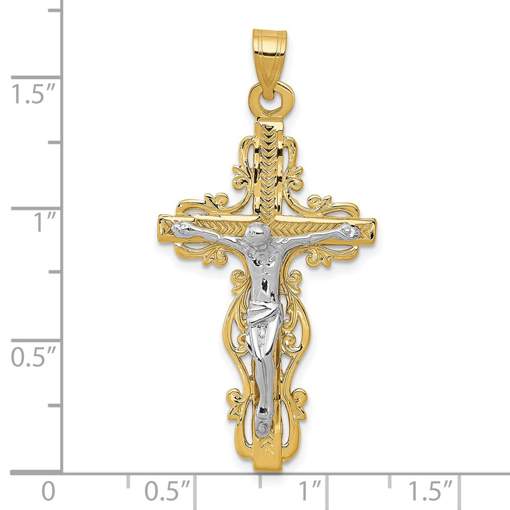 10k Two-tone 22 mm Diamond-cut Jesus Crucifix Pendant (2.47 grams)