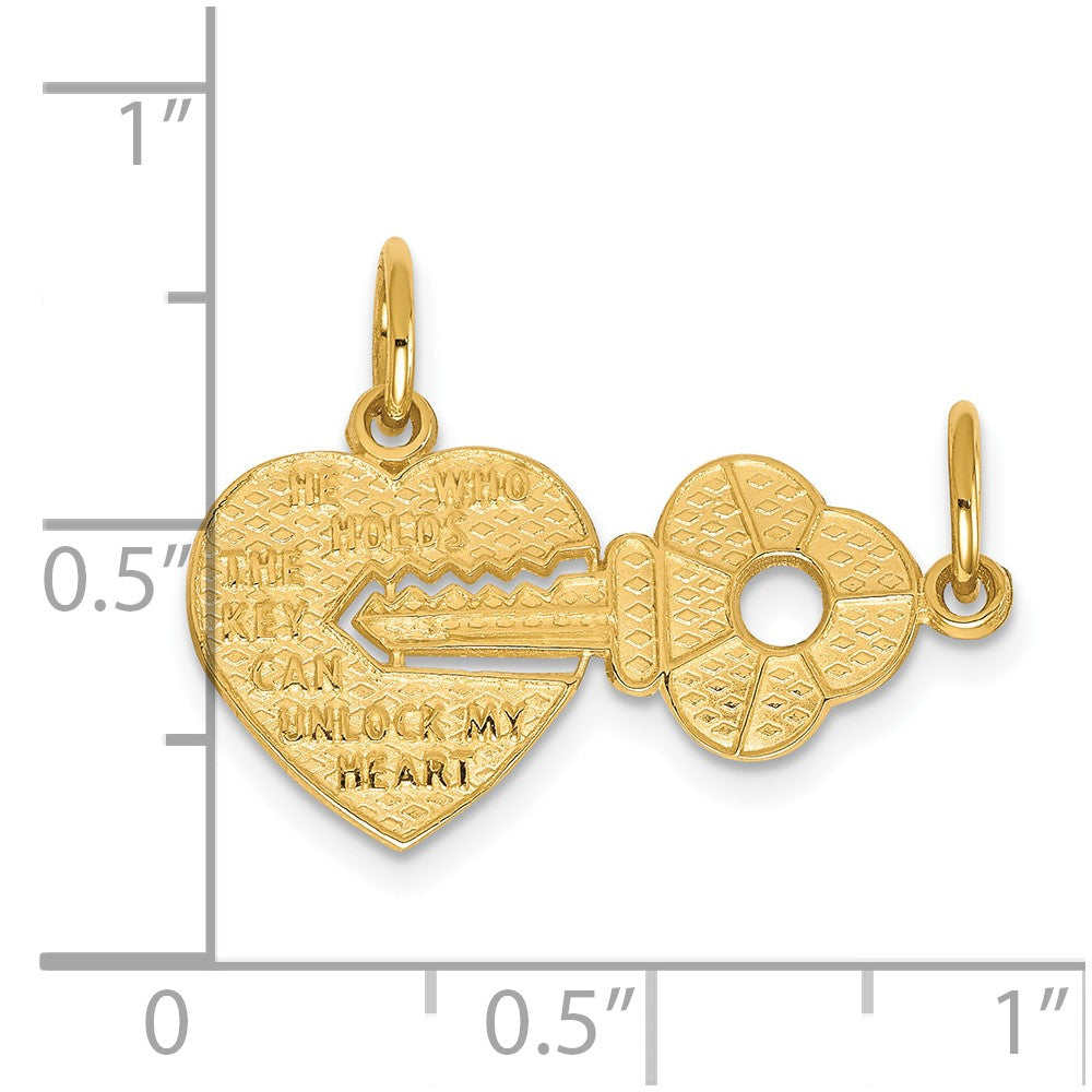 10k Yellow Gold 22 mm Heart and Key Break-apart Charm (1.1 grams)