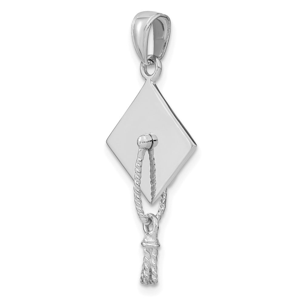 10k White Gold 15.5 mm  3-D Graduation Cap w/ Moveable Tassle Charm (1.96 grams)