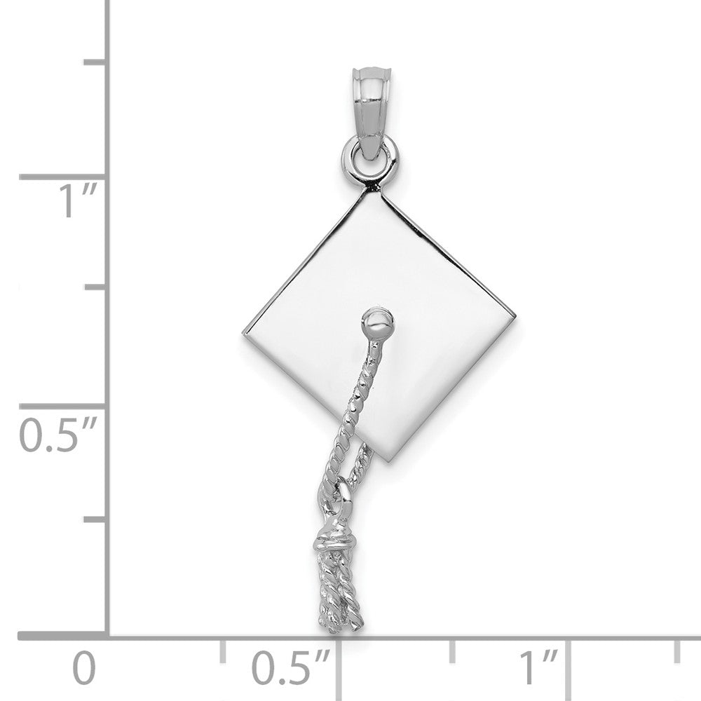 10k White Gold 15.5 mm  3-D Graduation Cap w/ Moveable Tassle Charm (1.96 grams)