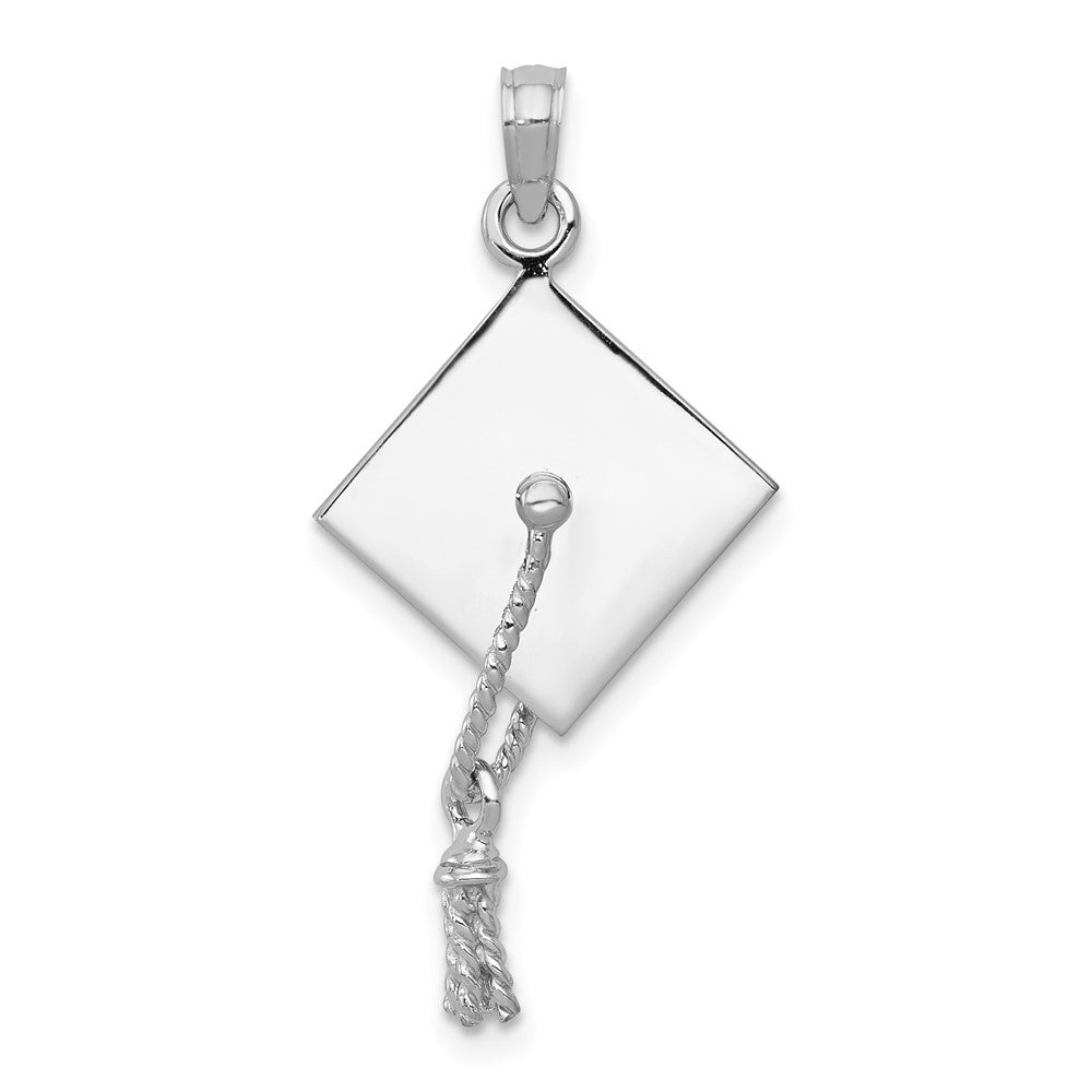 10k White Gold 15.5 mm  3-D Graduation Cap w/ Moveable Tassle Charm (1.96 grams)