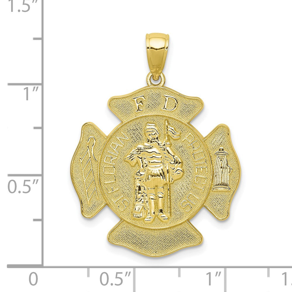 10k Yellow Gold 23.5 mm St. Florian Protect Us/Fire Dept. Pendant (3 grams)