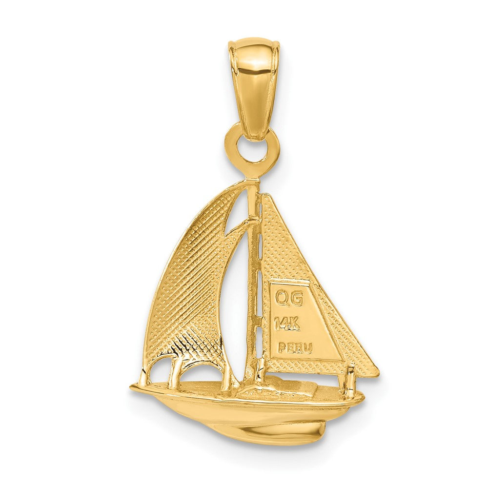 10k Yellow Gold 16 mm Polished Open-Backed Sailboat Pendant (1.4 grams)