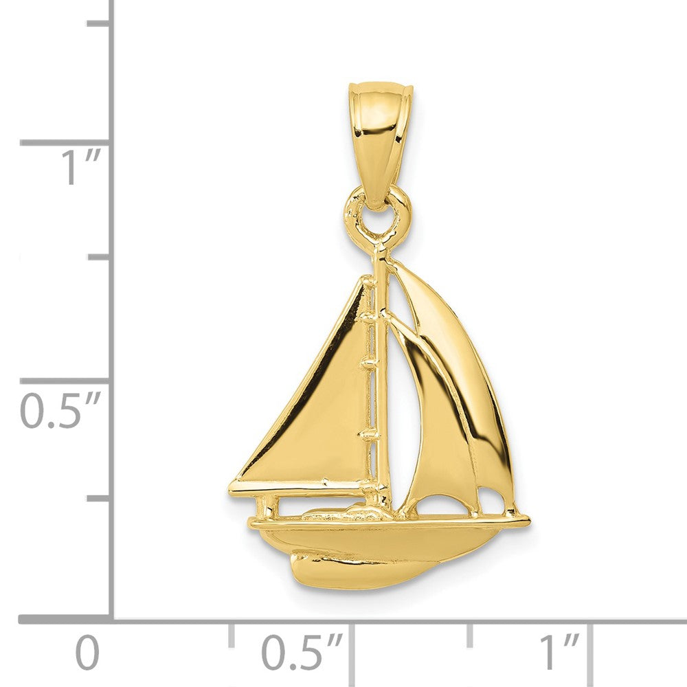 10k Yellow Gold 16 mm Polished Open-Backed Sailboat Pendant (1.4 grams)