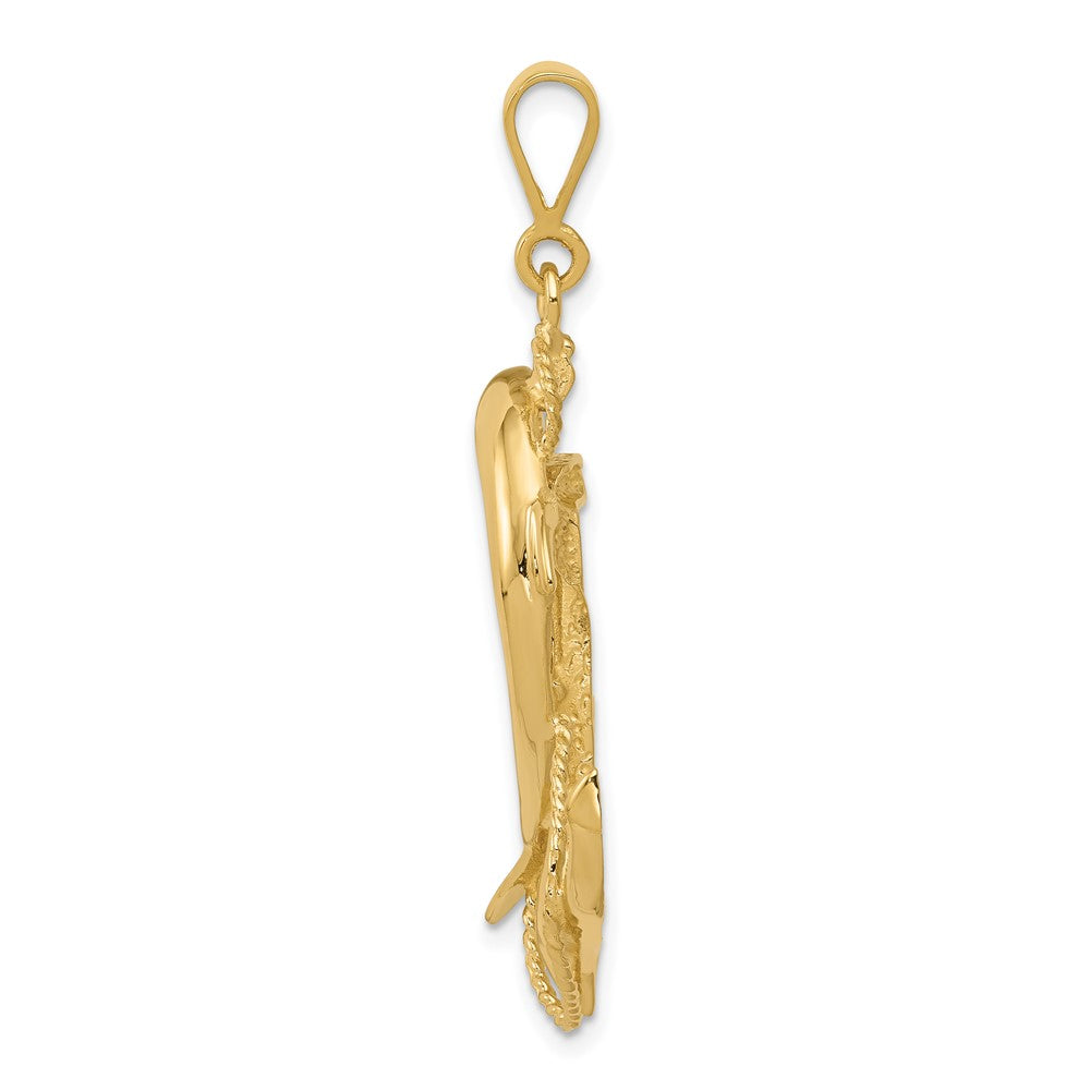 10k Yellow Gold 23 mm Solid Polished Anchor with Dolphin Pendant