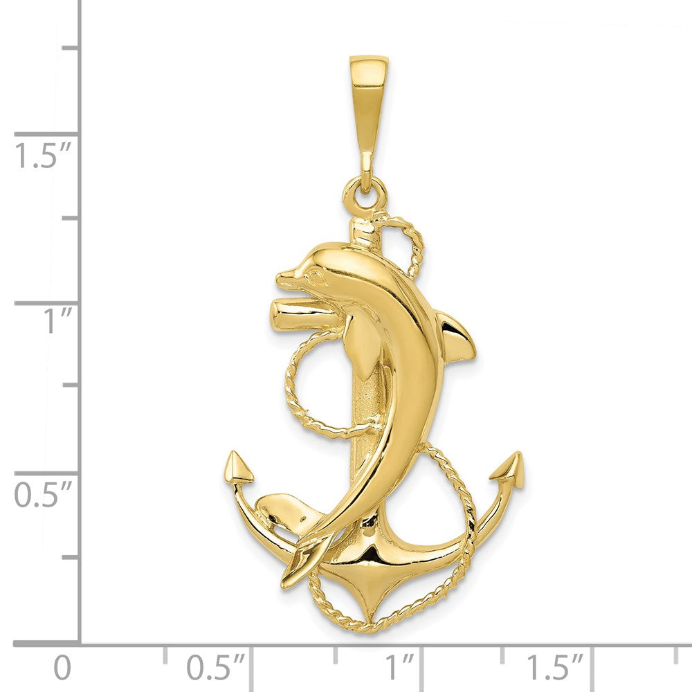 10k Yellow Gold 23 mm Solid Polished Anchor with Dolphin Pendant (3.99 grams)