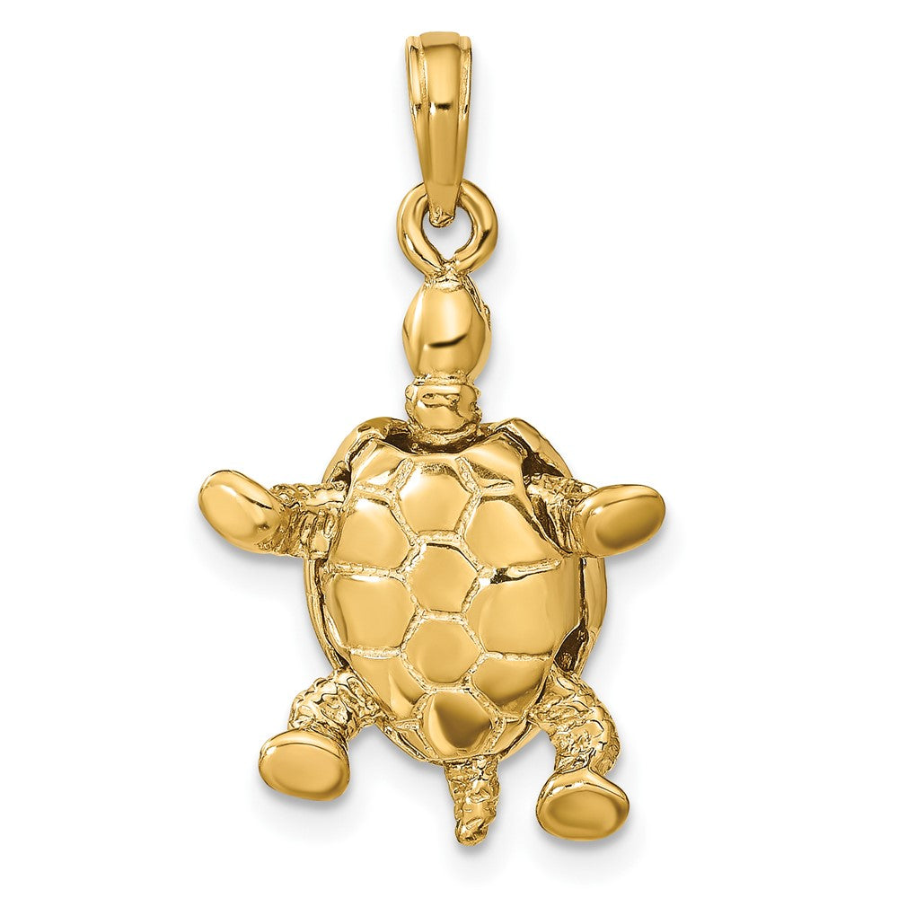 10k Yellow Gold 16 mm Solid Polished 3-D Moveable Turtle Pendant (3.15 grams)