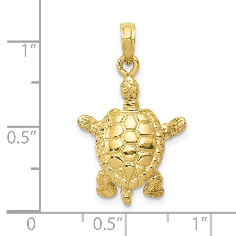 10k Yellow Gold 16 mm Solid Polished 3-D Moveable Turtle Pendant (3.15 grams)