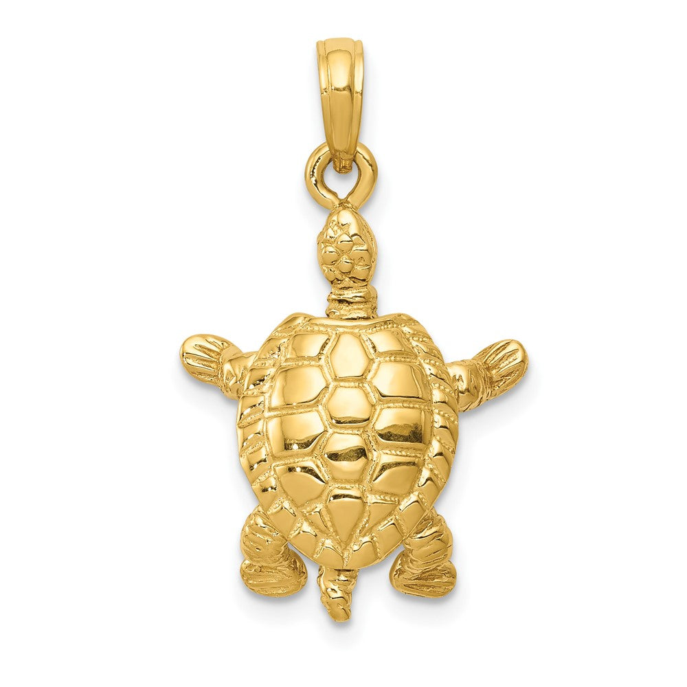 10k Yellow Gold 16 mm Solid Polished 3-D Moveable Turtle Pendant (3.15 grams)