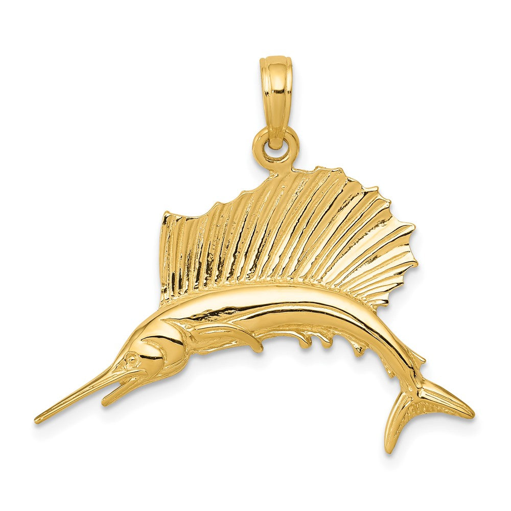 10k Yellow Gold 30 mm Polished Sailfish Pendant (2.45 grams)