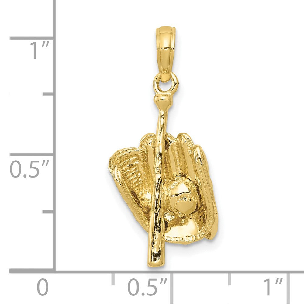 10k Yellow Gold 22.5 mm Polished 3-D Glove/Bat/Ball Baseball Pendant (2.24 grams)