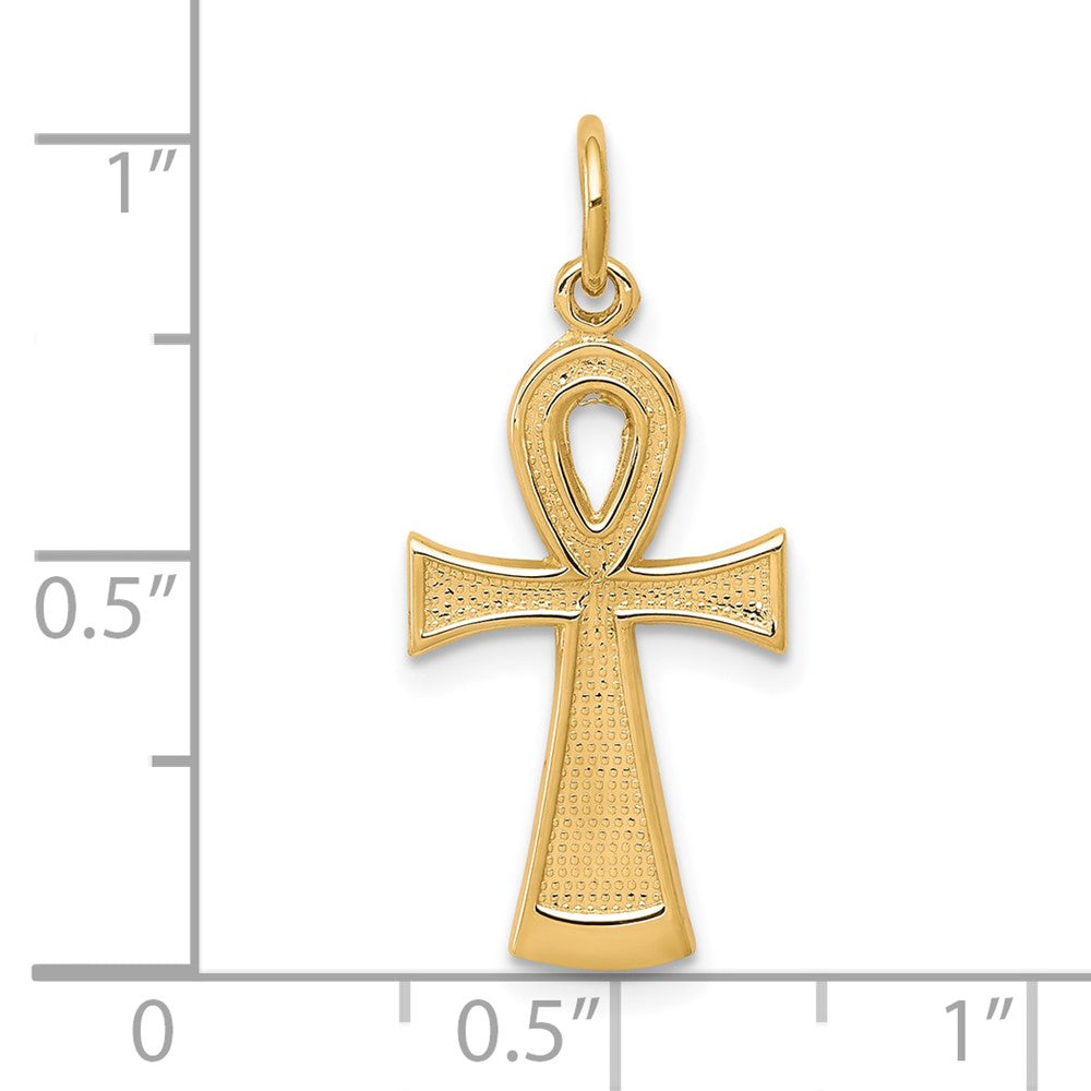 10k Yellow Gold 13 mm Solid Flat-Backed Ankh/Egyptian Cross Pendant (0.95 grams)